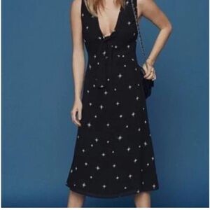 Reformation Ashton Black Midi Dress Stars Celestial Size 6